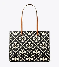 T Monogram Contrast Embossed Tote
