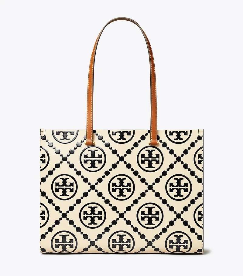 T Monogram Contrast Embossed Tote