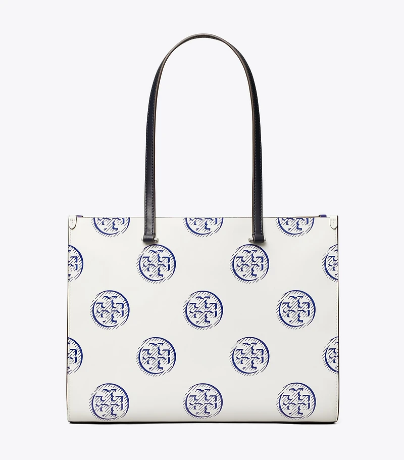 T Monogram Contrast Embossed Tote