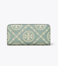 T Monogram Contrast Embossed Zip Slim Wallet