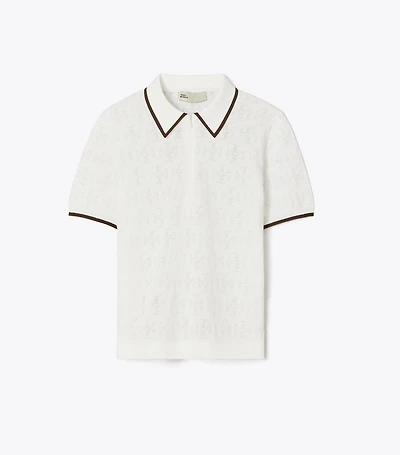 T Monogram Cotton Pointelle Zip Polo