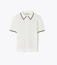 T Monogram Cotton Pointelle Zip Polo