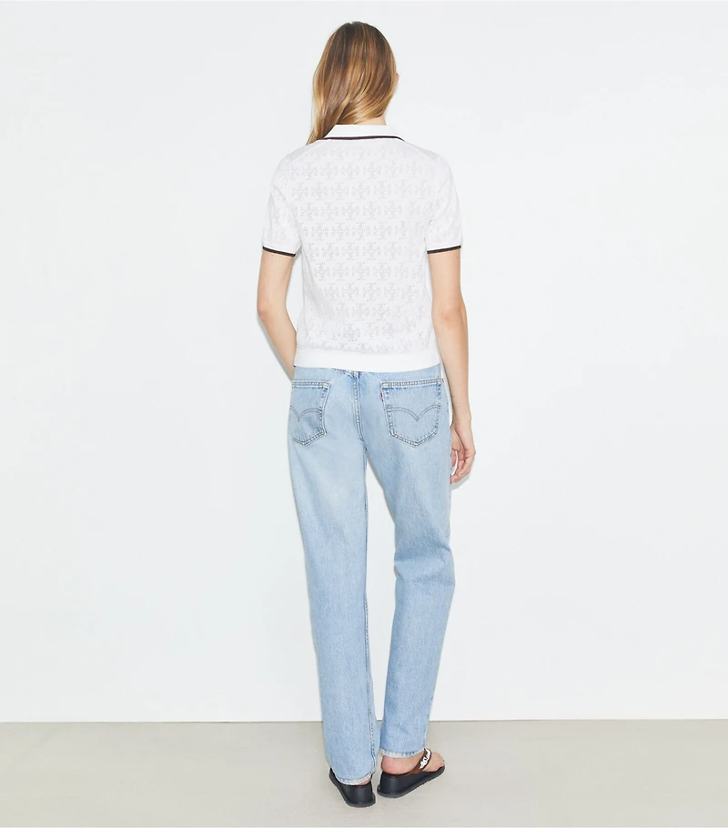 T Monogram Cotton Pointelle Zip Polo