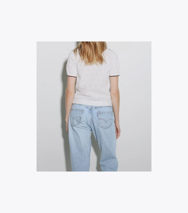 T Monogram Cotton Pointelle Zip Polo