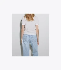 T Monogram Cotton Pointelle Zip Polo
