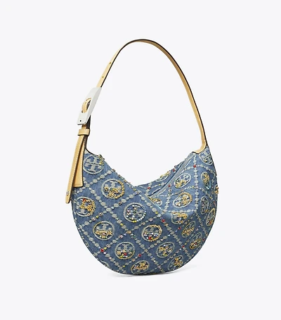 T Monogram Denim Embellished Small Balloon Bag