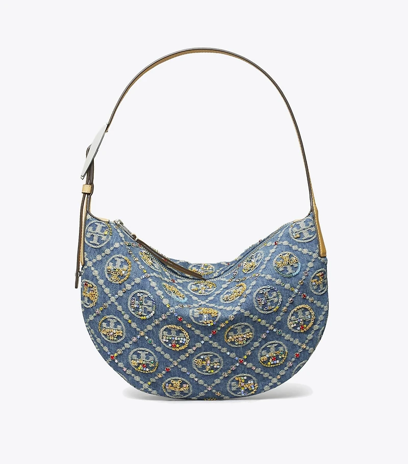 T Monogram Denim Embellished Small Balloon Bag