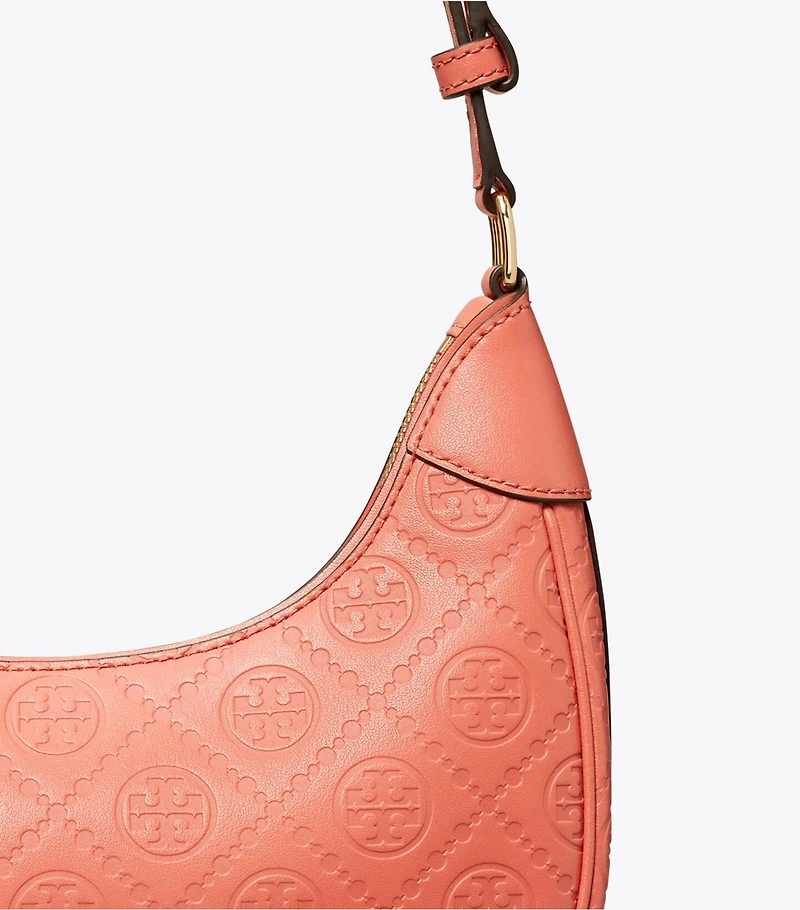 T Monogram Leather Crescent Bag