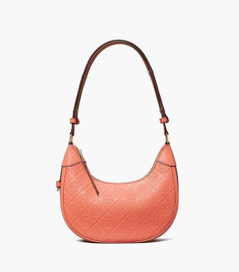 T Monogram Leather Crescent Bag