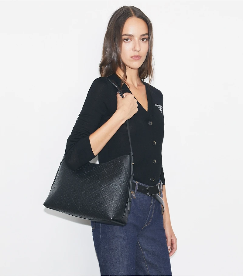 T Monogram Pebble Messenger Bag