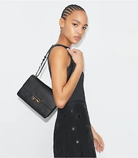 T Monogram Pebbled Shoulder Bag