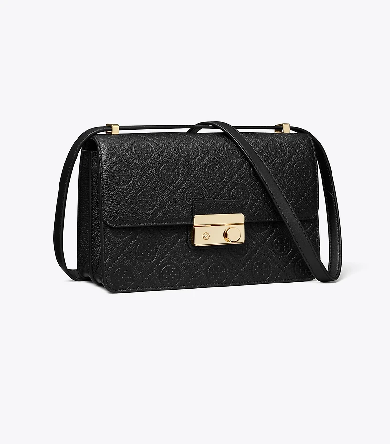 T Monogram Pebbled Shoulder Bag