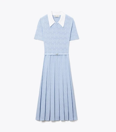 T Monogram Pointelle Pleated Dress