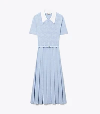 T Monogram Pointelle Pleated Dress