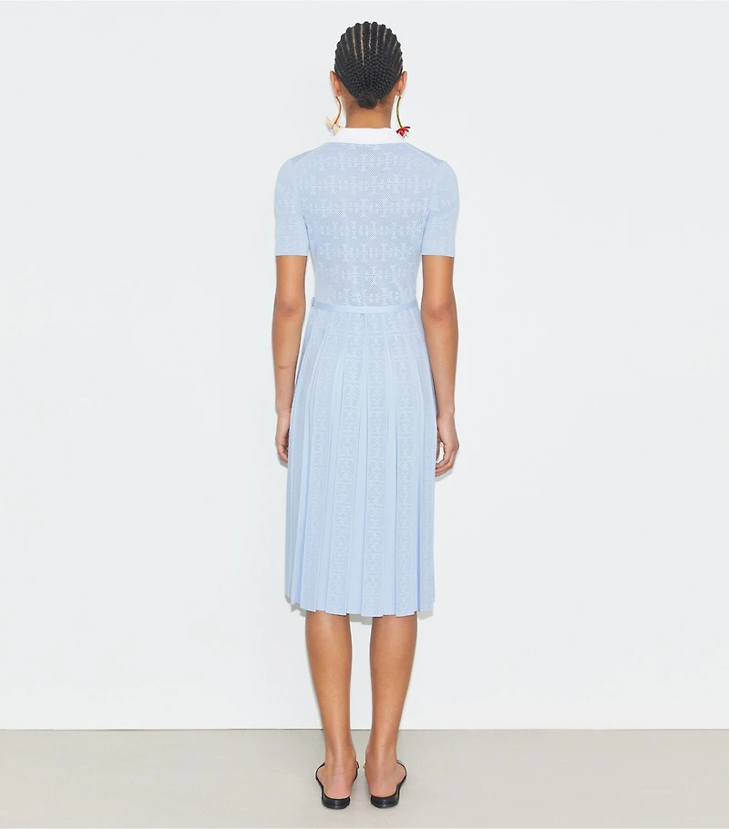 T Monogram Pointelle Pleated Dress