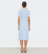 T Monogram Pointelle Pleated Dress