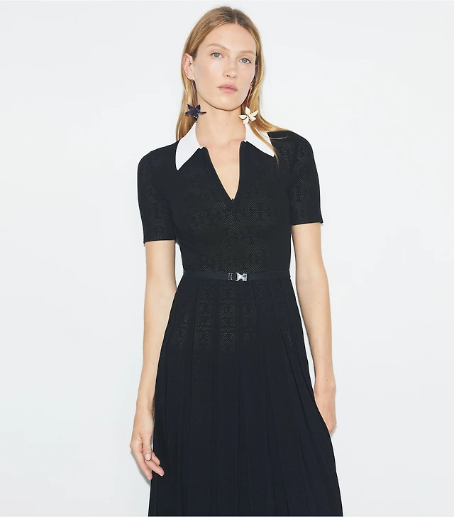 Tory Burch T Monogram Pointelle Pleated Dress | The Summit