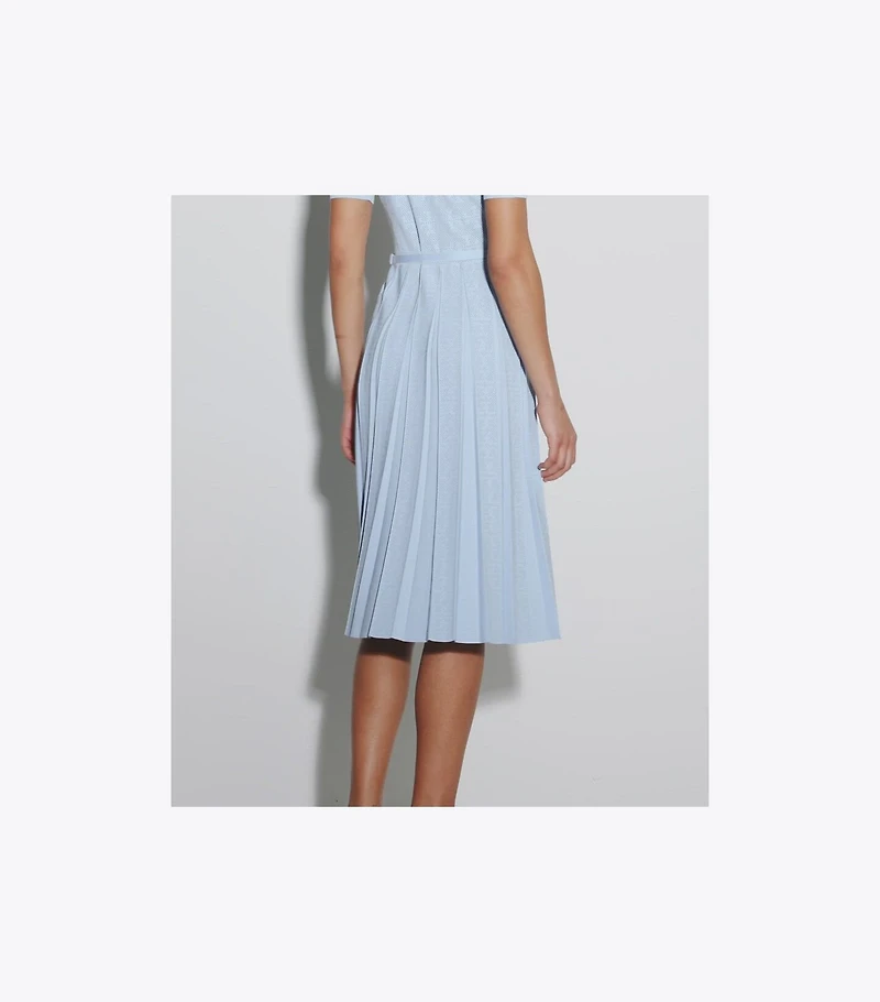 T Monogram Pointelle Pleated Dress