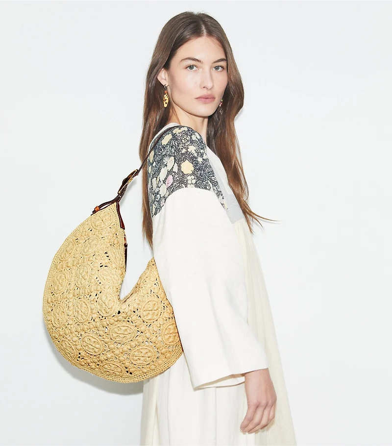 T Monogram Raffia Balloon Bag