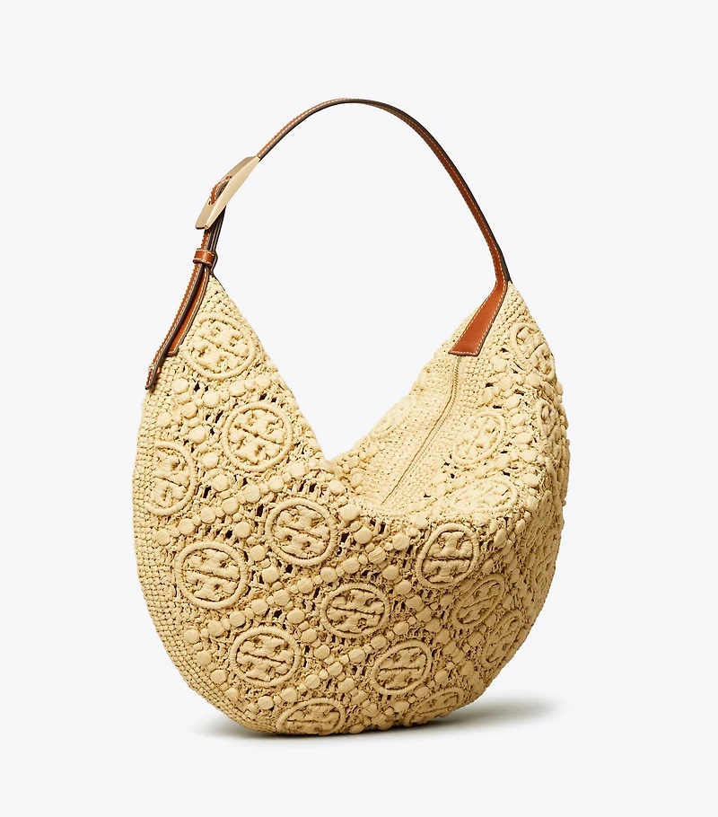 T Monogram Raffia Balloon Bag