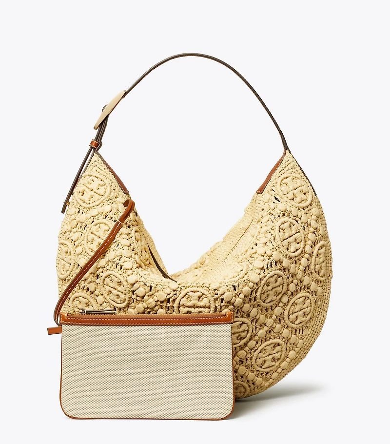 T Monogram Raffia Balloon Bag