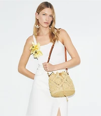T Monogram Raffia Bucket Bag