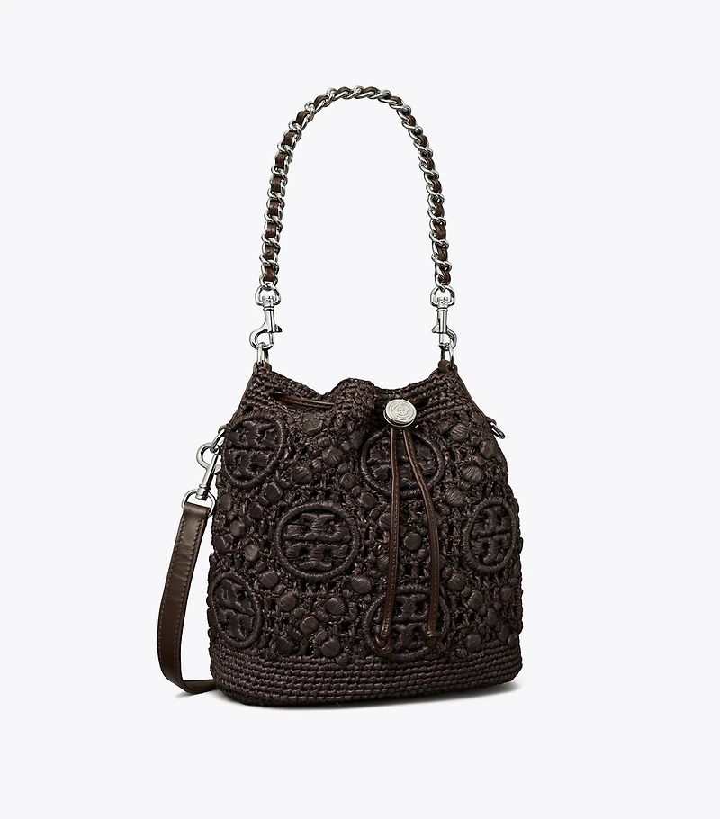 T Monogram Raffia Bucket Bag