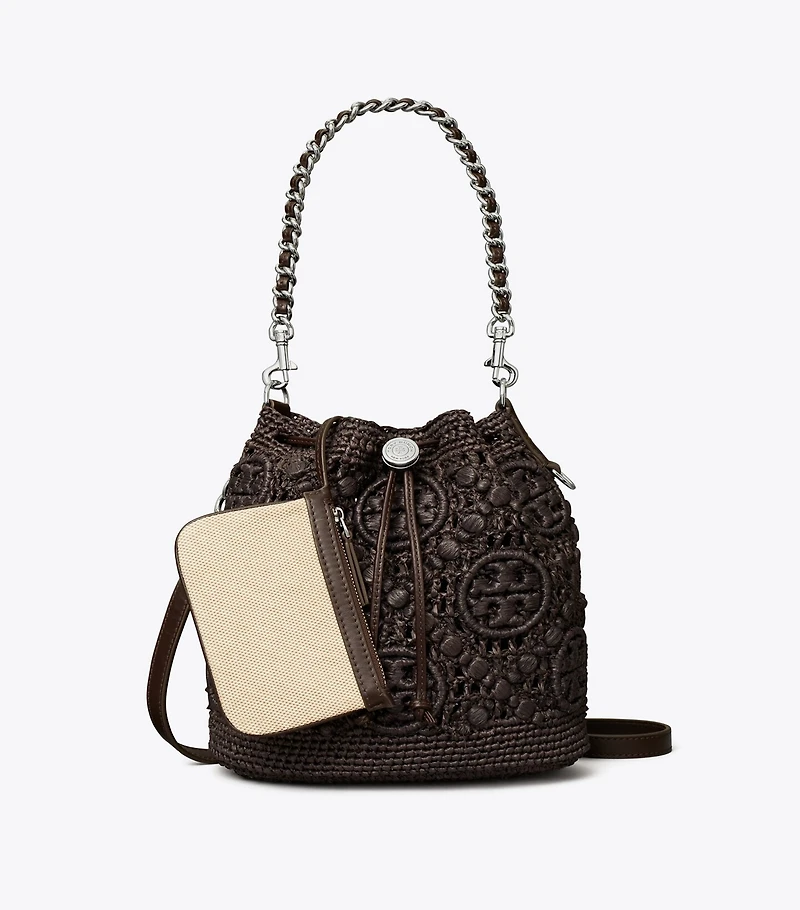 T Monogram Raffia Bucket Bag