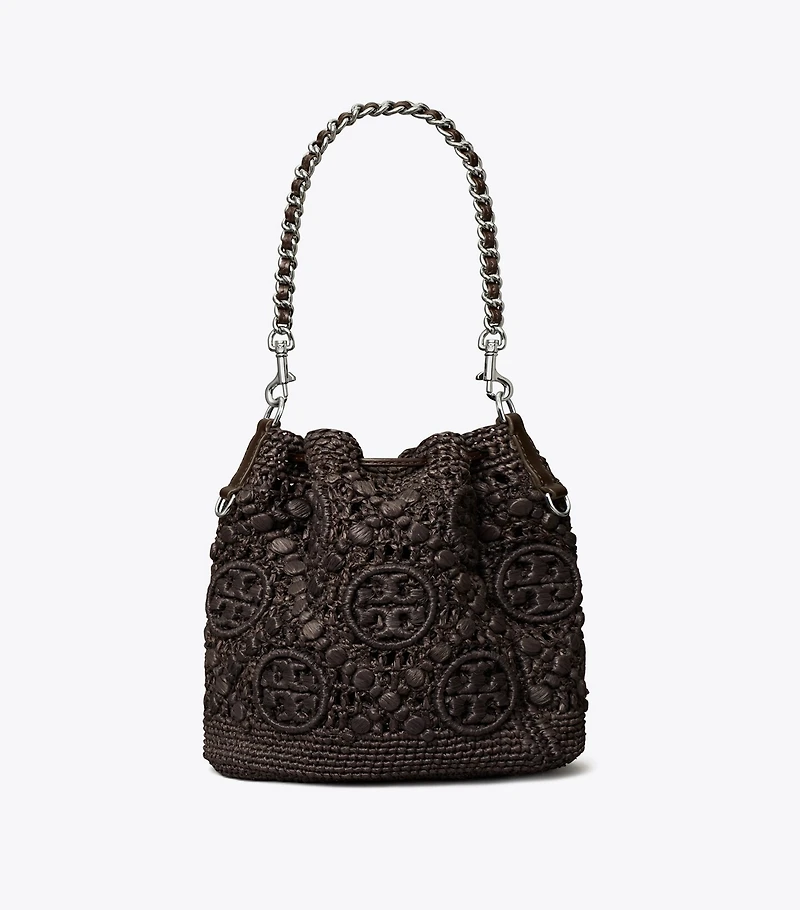 T Monogram Raffia Bucket Bag