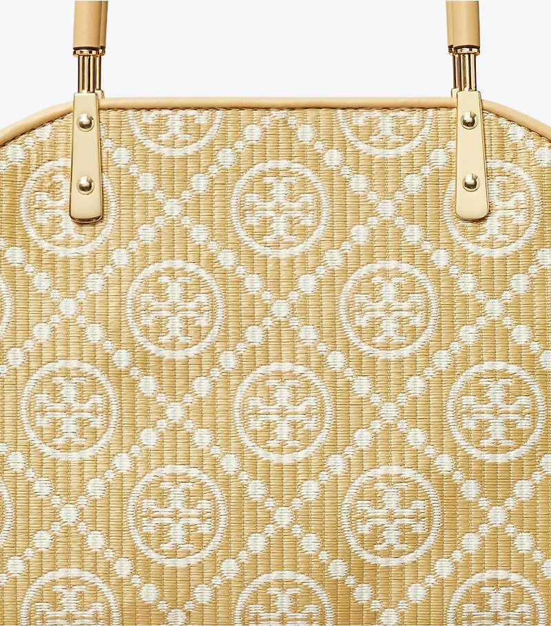 T Monogram Raffia Small Basket Tote