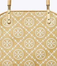 T Monogram Raffia Small Basket Tote