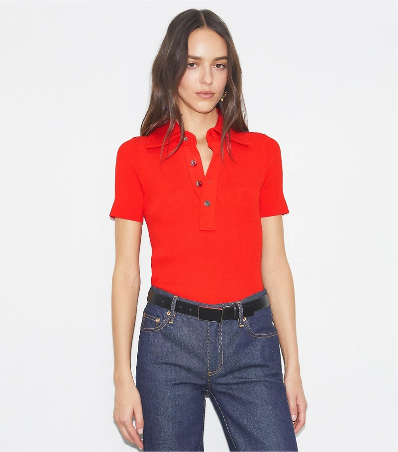 Viscose Ribbed Polo Sweater
