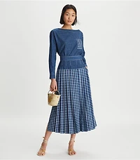 Windowpane Plaid Silk Boatneck Top