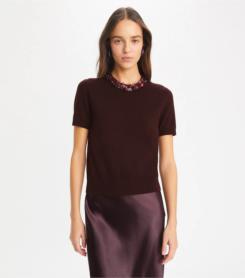 Wool And Sequin Short-Sleeved Sweater