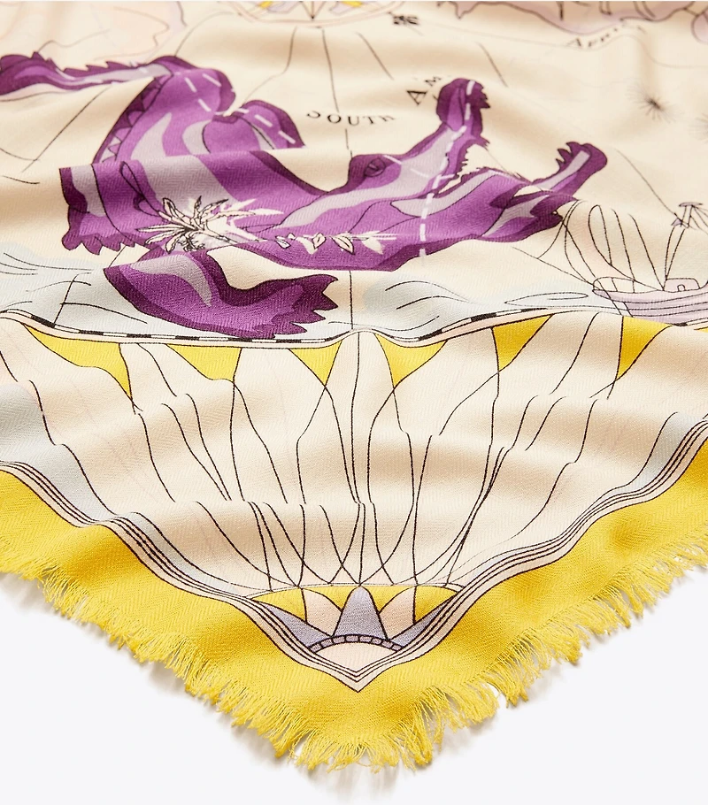 World Map Wool Square Scarf