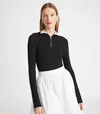 Zip Front Long-Sleeve Jersey Top