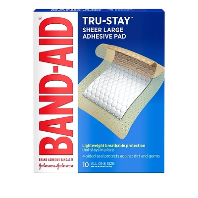 BAND-AID Brand Tru-Stay Adhesive Pads, Large Sterile Bandages, 10 ct