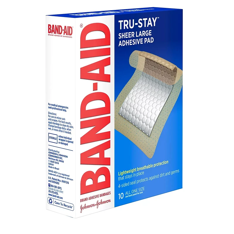 BAND-AID Brand Tru-Stay Adhesive Pads, Large Sterile Bandages, 10 ct