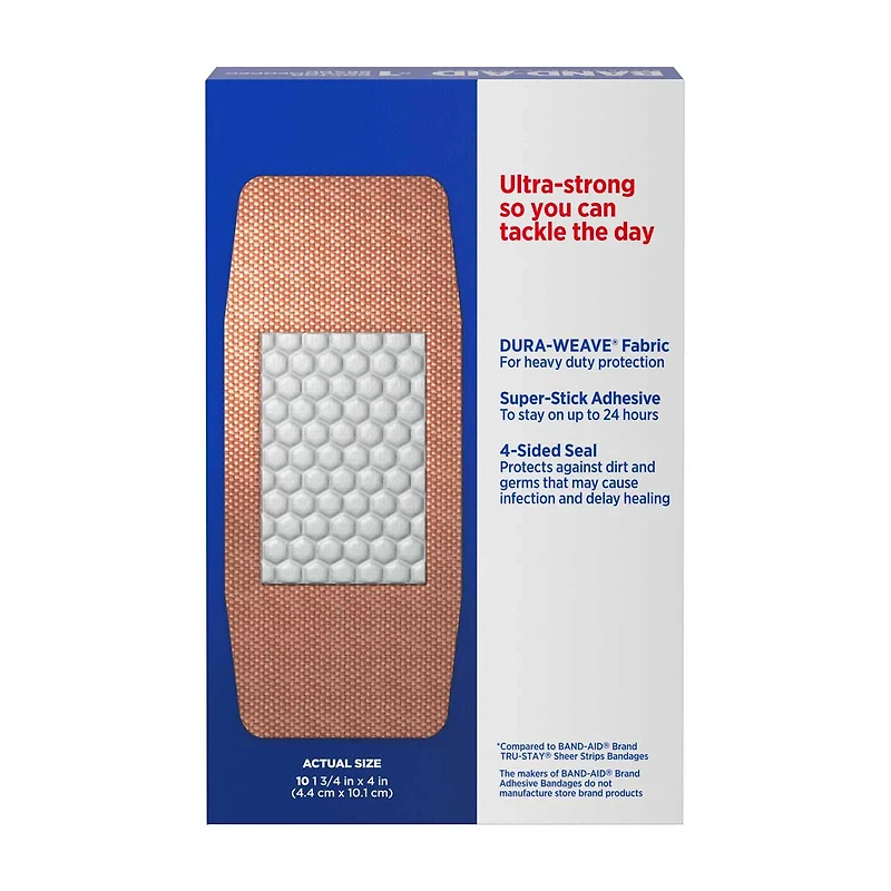 Band-Aid Brand Tough Strips Extra Durable Adhesive Bandages, Extra Large, 10 ct