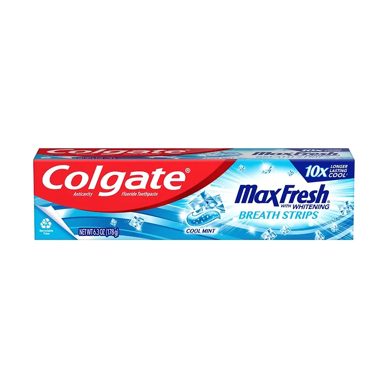 Colgate Max Fresh Whitening Toothpaste with Mini Breath Strips, Cool Mint, 6.3 oz
