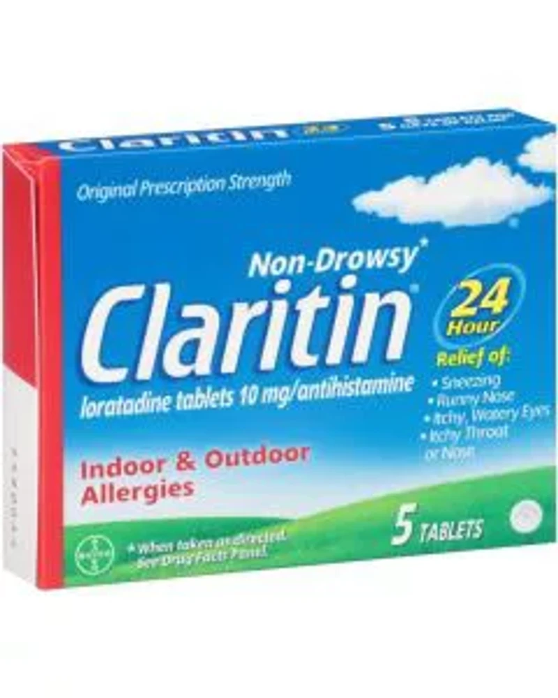 Claritin 24-Hour Non-Drowsy Allergy Tablets, Loratadine 10 mg, Antihistamine, 5 ct