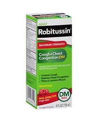 Robitussin Adult Maximum Strength Cough + Chest Congestion DM Max Liquid, Raspberry, 4 fl oz