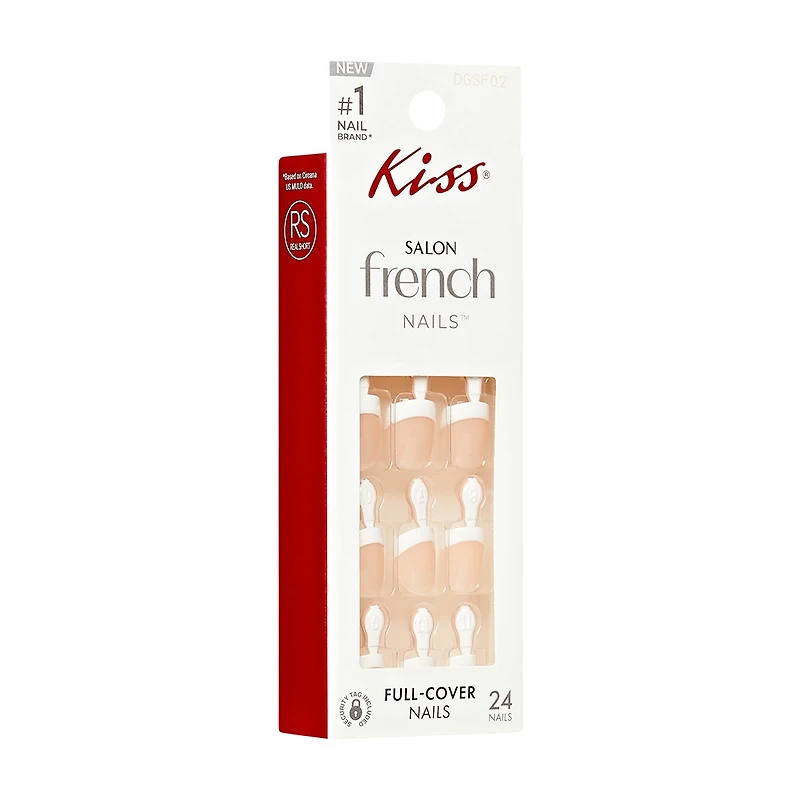 Kiss Salon French Nails with Tabs, Real Short Length, Natural Pink, 24 ct