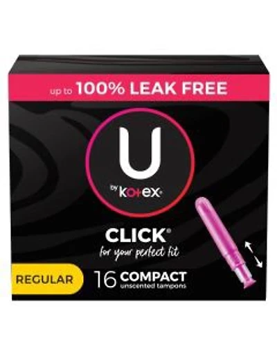 U by Kotex Click Compact Tampons, Regular Absorbency, Unscented, 16 ct