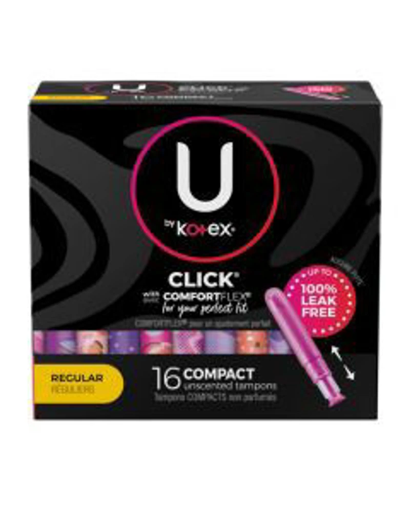 U by Kotex Click Compact Tampons, Regular Absorbency, Unscented, 16 ct
