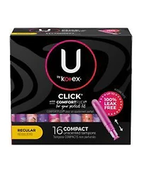 U by Kotex Click Compact Tampons, Regular Absorbency, Unscented, 16 ct
