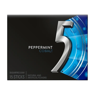 Wrigley's 5 Peppermint Cobalt Sugarfree Chewing Gum, 15 Sticks