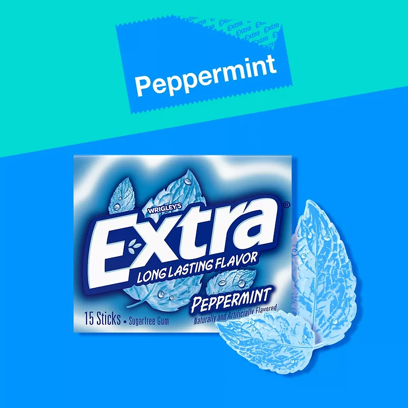 EXTRA Gum Peppermint Sugar Free Chewing Gum, Single Pack, 15 Stick