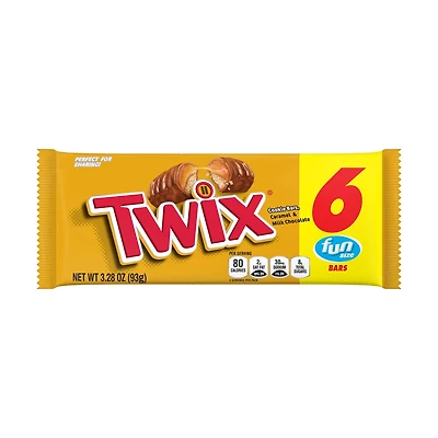 Twix Caramel Chocolate Cookie Candy Bars, Fun Size, 3.28 oz - 6 pk