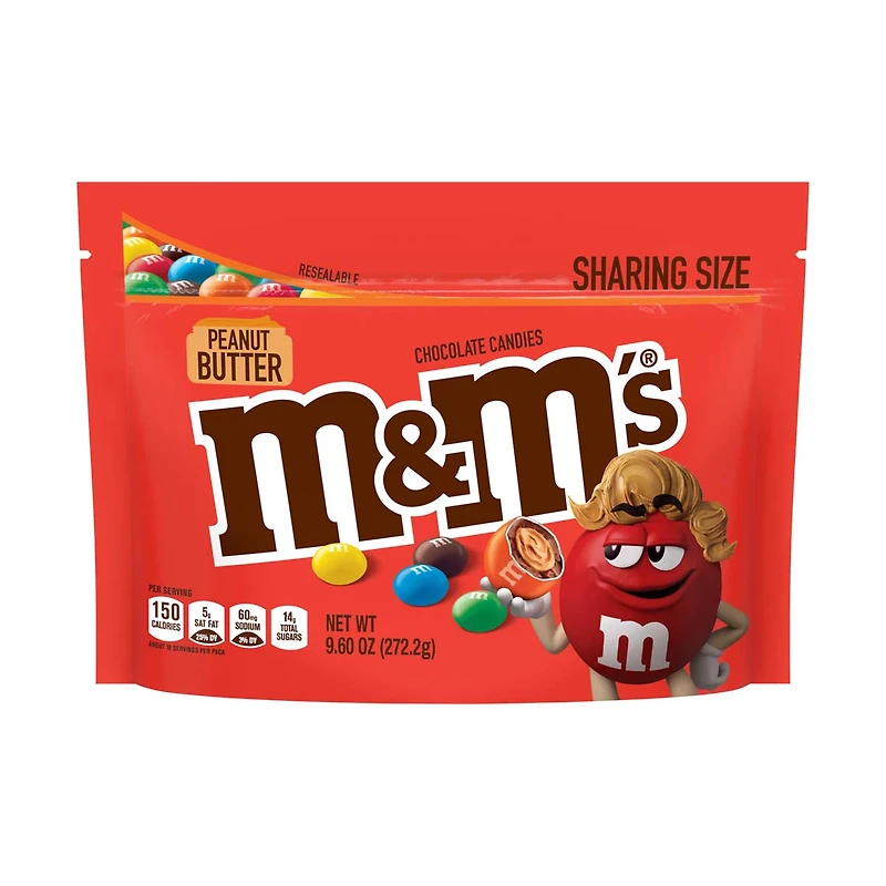 M&M'S Peanut Butter Milk Chocolate Candy Sharing Size Bag, 9 oz